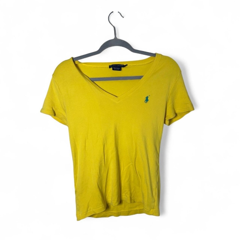 Ralph Lauren yellow V-neck t-shirt Size L #preppy #classic‎